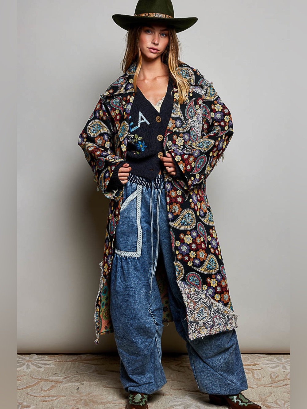 POL Multicolor Paisley and Floral Jacquard and Lace Coat - size Small